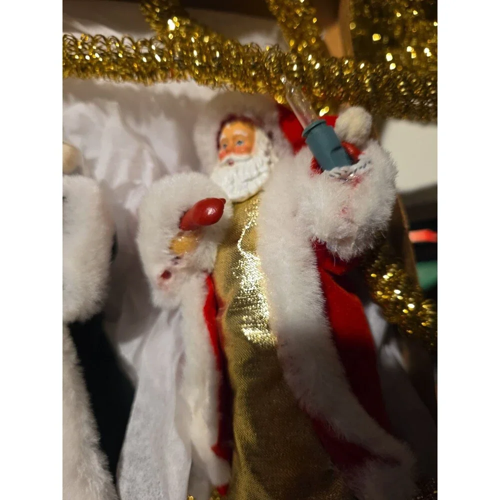 Vintage Christmas Ornament Set of 4 Santa Angel Fabric Faux Fur Gold Hanging